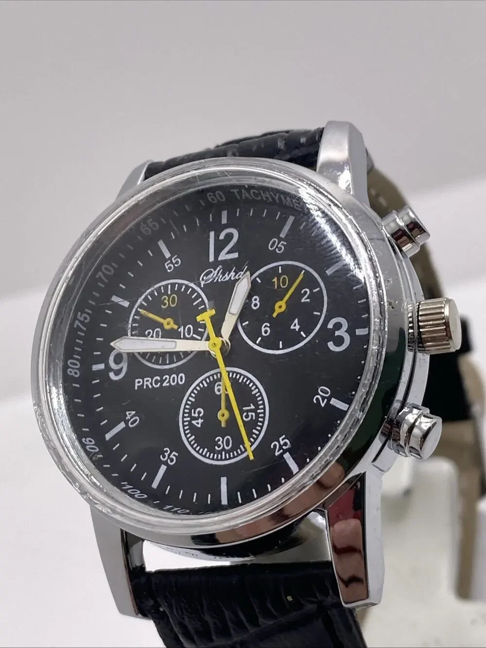 Mens Silver Black Band Watch Works New Battery